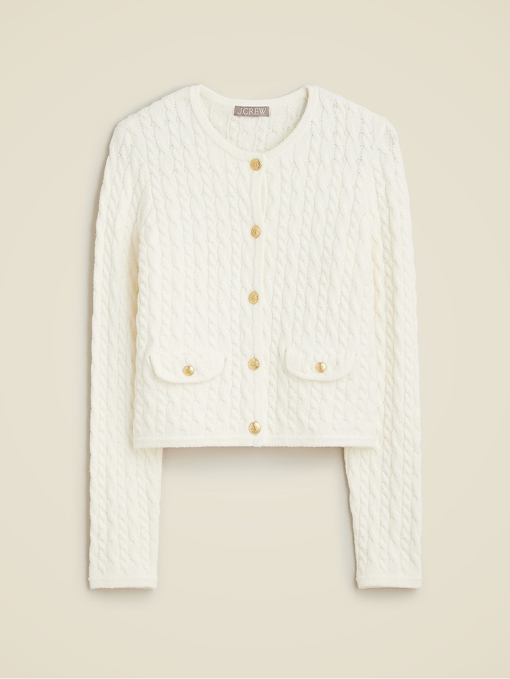 J. Crew Cream Odette Gold Button-Front Sweater Jacket Size Small